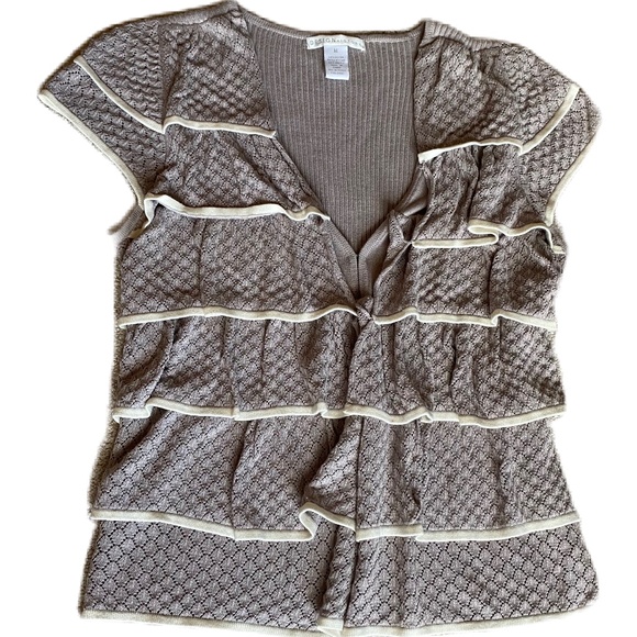 Design History sweater ruffle front cardigan taupe cream Medium - Picture 7 of 13